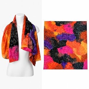 Shanghai Silk Scarf Women OS 100% Silk Multicolor Psychedelic Square VTG Boho‎
